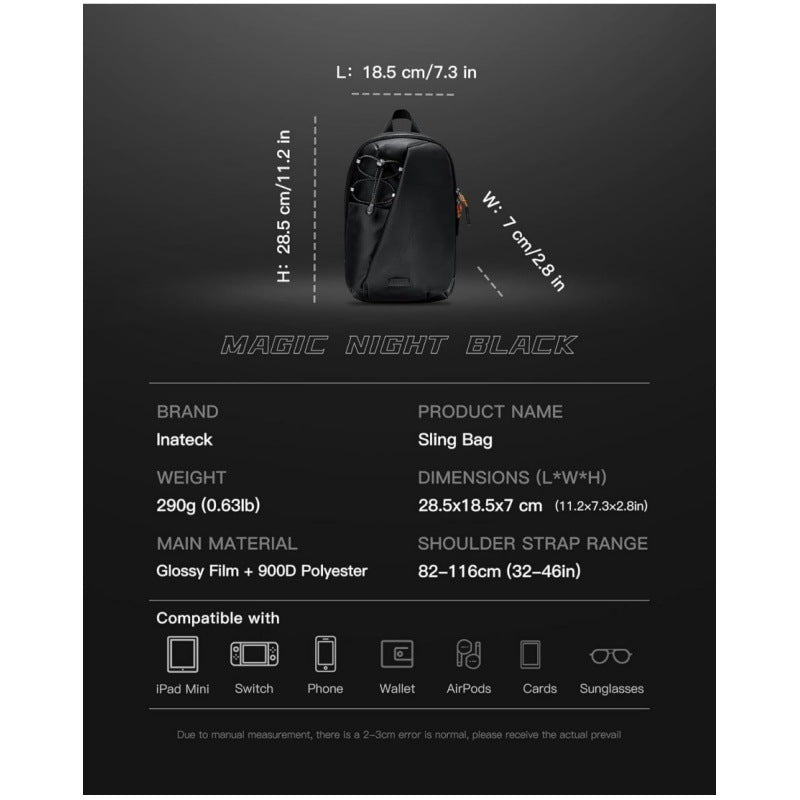 Black Modern Urban Sling Bag Crossbody Chest Pack with Quick Adjustable Strap Compact Daypack for Travel and Daily Commute