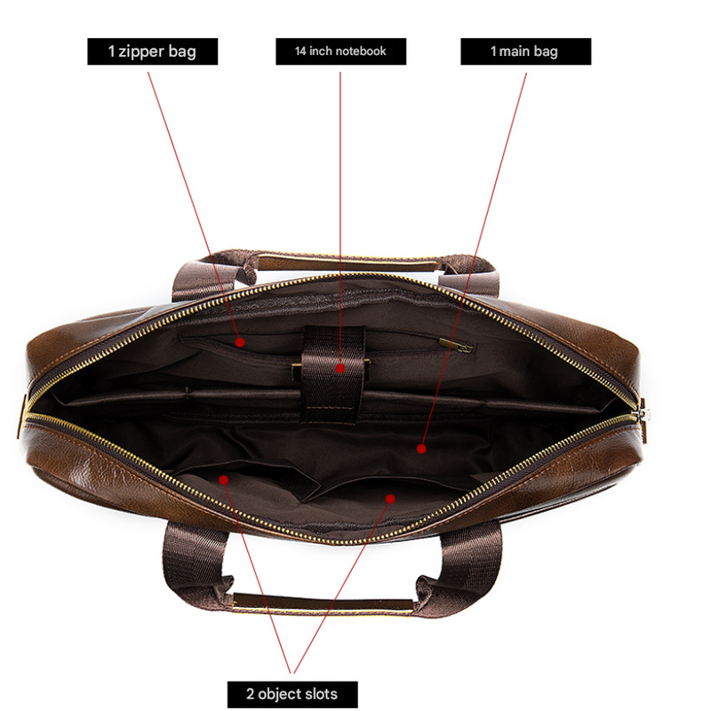 Black Men's Vintage Genuine Leather Briefcase 14 Inch Laptop Messenger Bag Business Shoulder Satchel with Dual Front Pockets Ideal for Office Work
