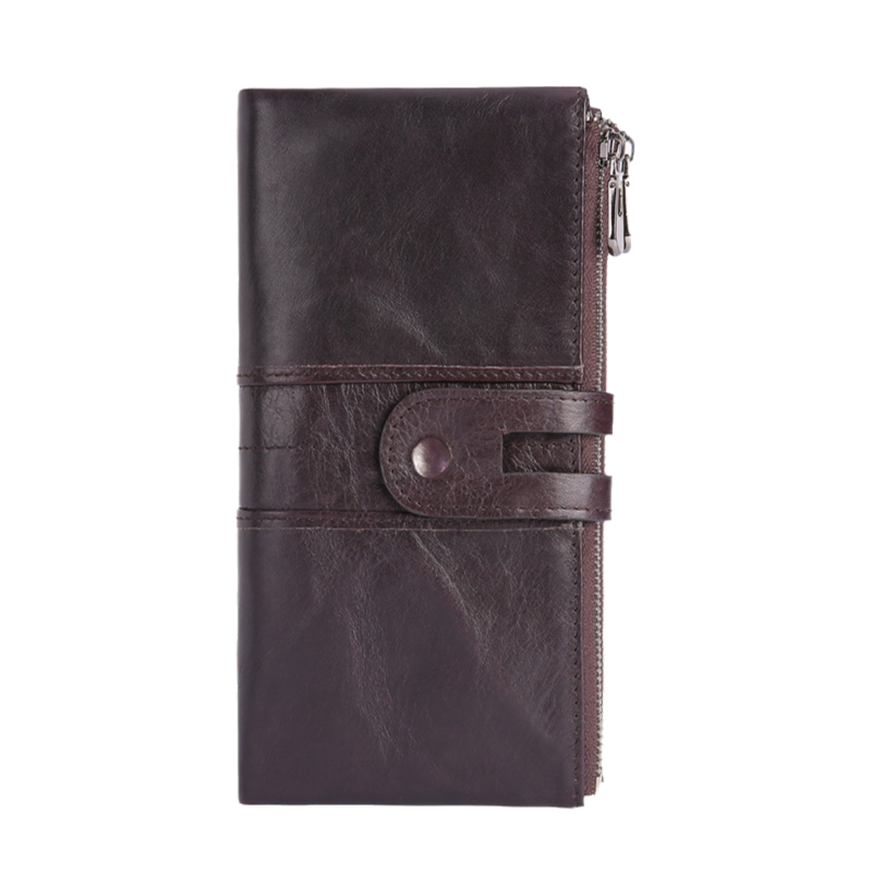 Purple Brown Premium Leather Long Wallet Clutch Organizer 19x10x3cm - 15 Card Slots
