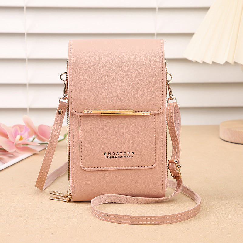 Brown Women's Cute Mini PU Leather Crossbody Phone Bag (19x12x4cm) - Touch Screen Window, Vertical Style