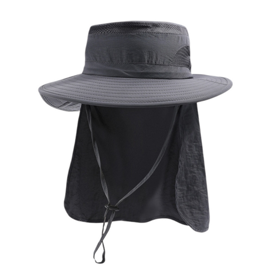 2-Pack Dark Grey Men's Adjustable Sun Protection Hat - Wide Brim, Deep Crown, Quick Dry Breathable Sun Cap with Neck Flap for Hiking & Outdoors