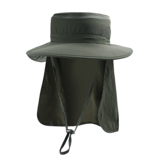 2-Pack Green Men's Adjustable Sun Protection Hat - Wide Brim, Deep Crown, Quick Dry Breathable Sun Cap with Neck Flap for Hiking & Outdoors