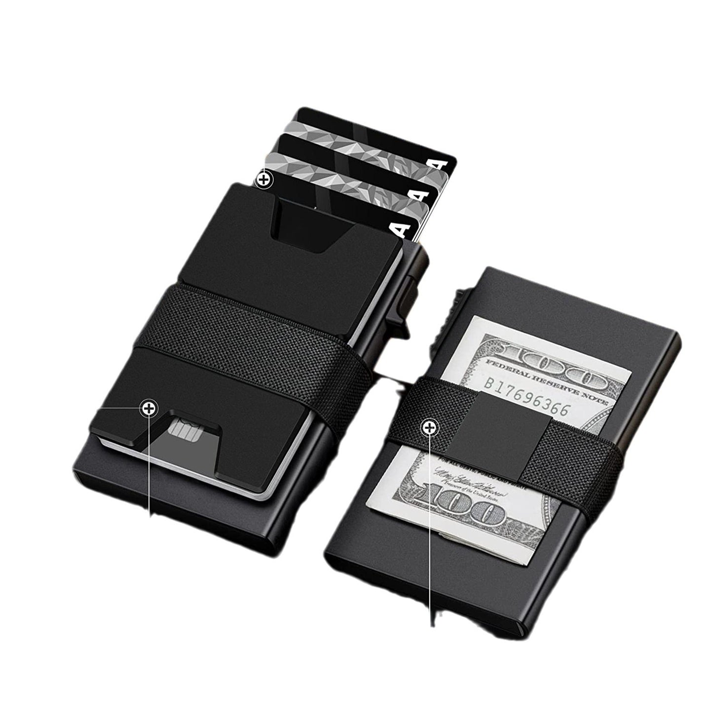 2-Pack Black Metal Thin Slim Men Women Pop Up Wallet (10.1 x 6.9 x 1.7 cm) - RFID Anti-theft Card Holder with box