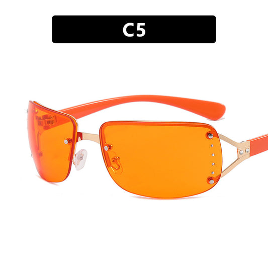 Y2K Rimless Butterfly UV400 Sunglasses for Women(Orange) - Bling Rhinestone Square Frameless, Sweet & Cool Fashion