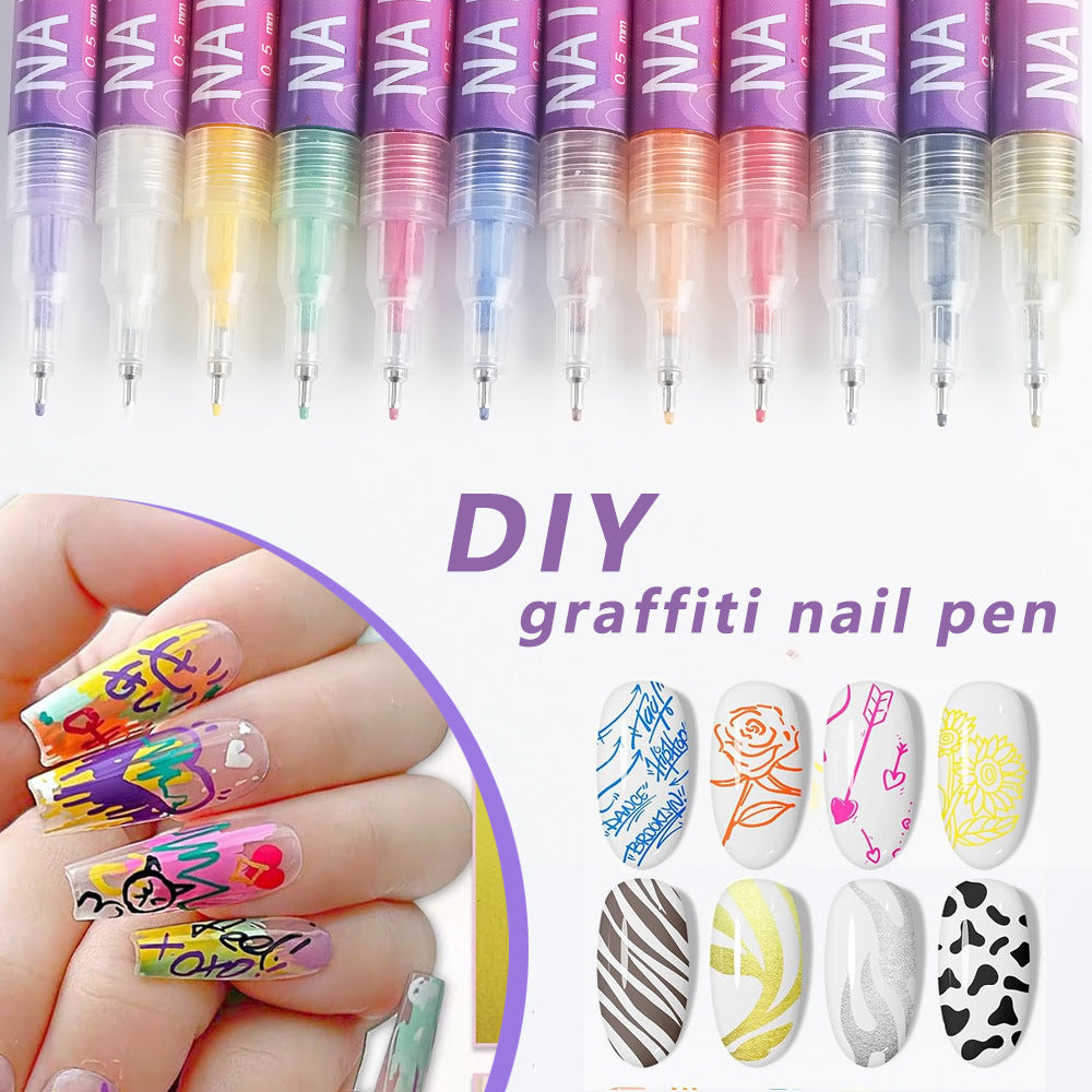 12-Color Acrylic Nail Art Marker Pen Set - Waterproof and Quick Drying, DIY Beauty Nail and Artistic Graffiti Pens