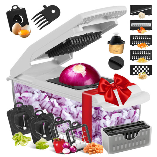 18-Piece Black-White Multi-Function Vegetable Chopper & Slicer Set - Rotary Grater with 5 Muti-Style Stainless Steel Blades for Home Kitchen