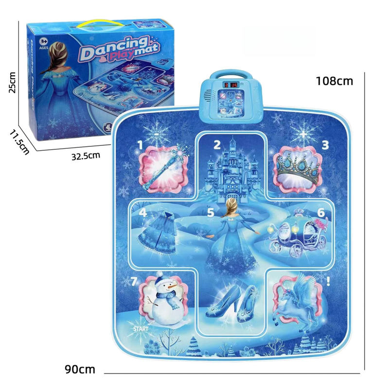 Blue Wireless Kids Electronic Princess Dance Mat & Music Playmat(90x108CM) - 7 Modes Foot Game Pad Toy with Digital Score Display