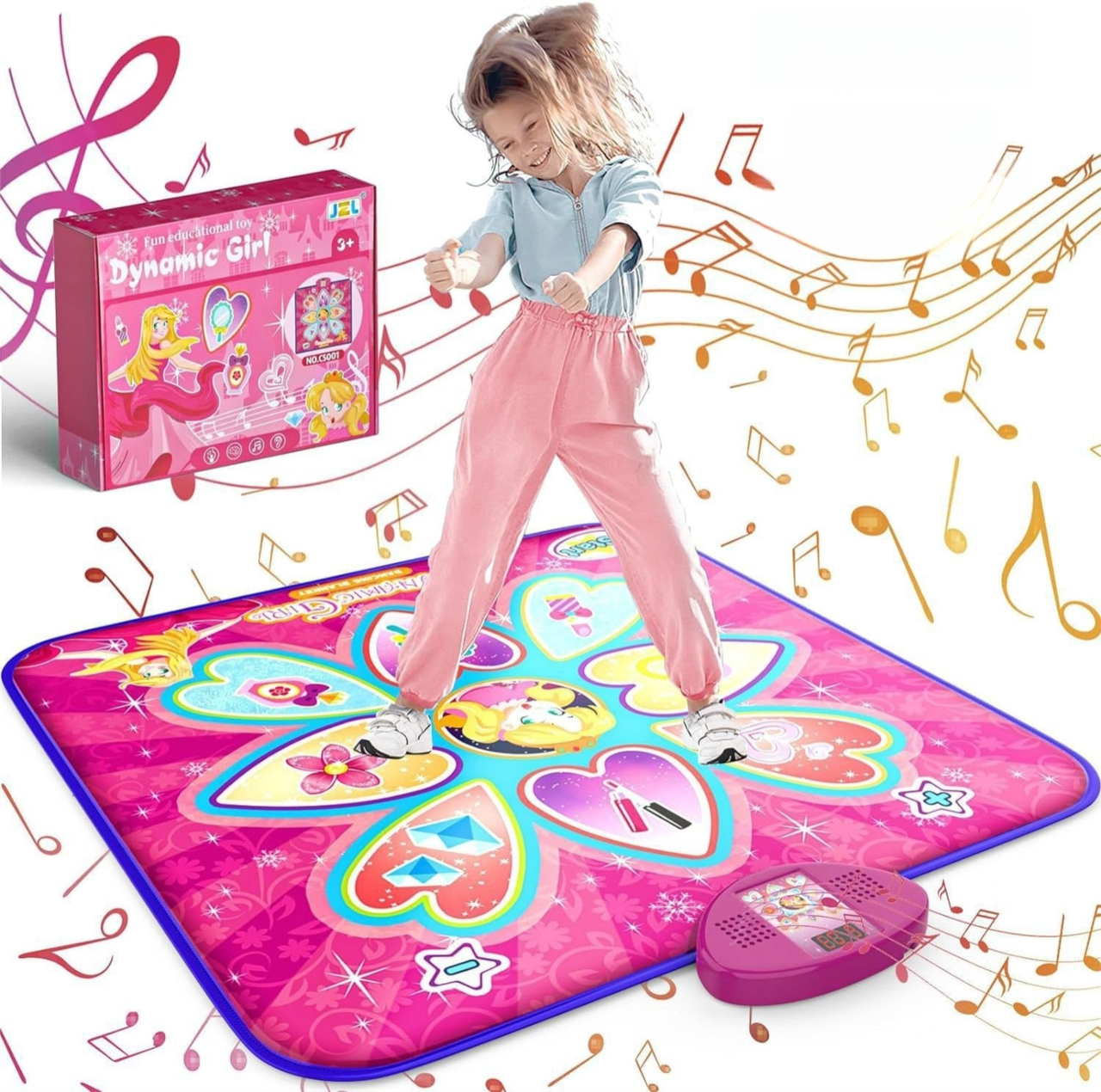 Blue Wireless Kids Electronic Princess Dance Mat & Music Playmat(90x108CM) - 7 Modes Foot Game Pad Toy with Digital Score Display