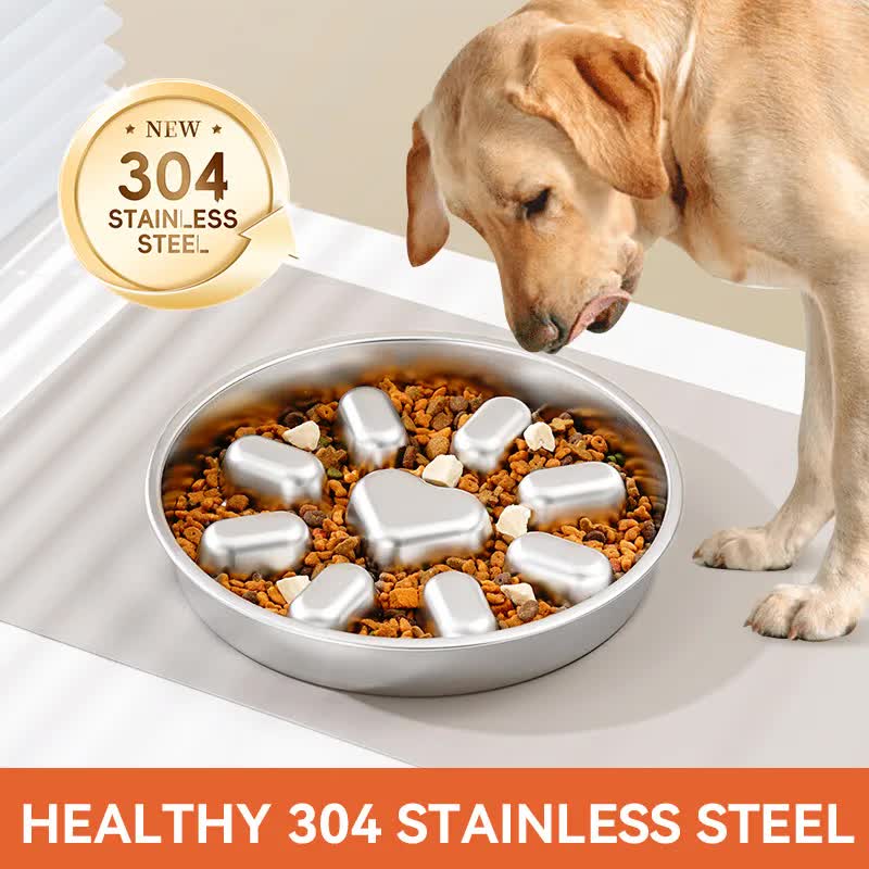 2-Pack Reversible Heavy-Duty 304 Stainless Steel Slow Feeder Bowl(23x23x3.5CM) - Anti-Slip/Tip Pet Dish for Dogs & Cats to Prevent Bloating and Choking