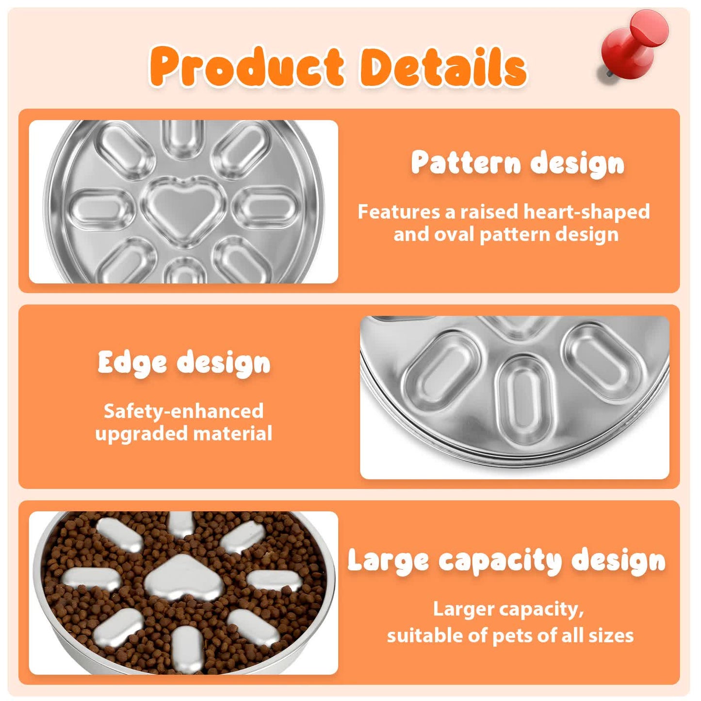 2-Pack Reversible Heavy-Duty 304 Stainless Steel Slow Feeder Bowl(23x23x3.5CM) - Anti-Slip/Tip Pet Dish for Dogs & Cats to Prevent Bloating and Choking