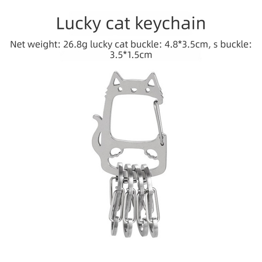 2-Pcs Lucky Cat Stainless Steel Keychain with S-Hooks - Durable & Portable Multi-Tool EDC Clip