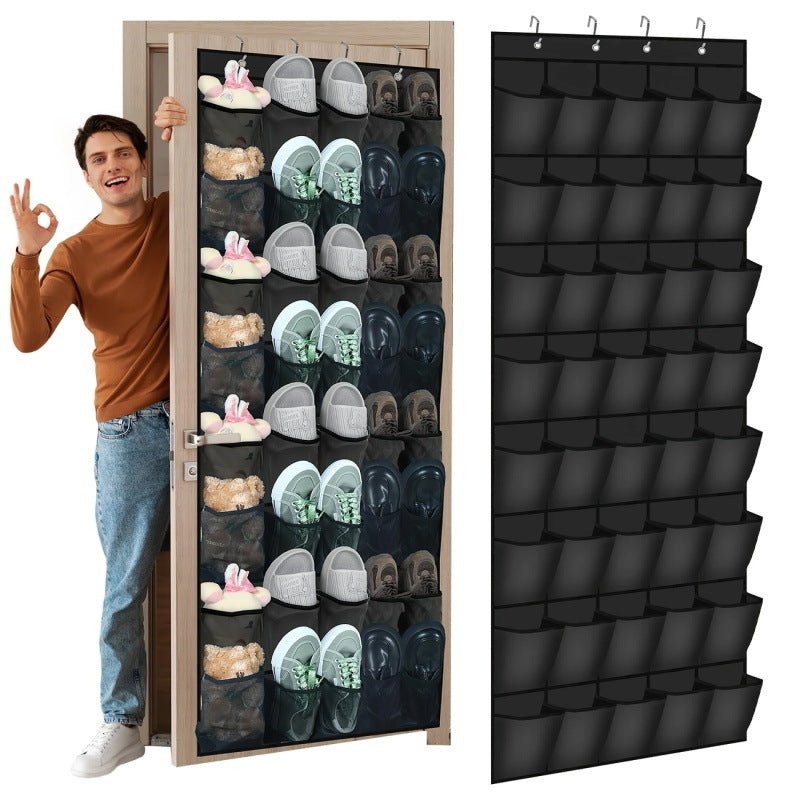 White 28-Pocket Over-the-Door Shoe Organizer with Breathable Mesh – Wall Hanging Storage Bag for Shoes, Boots, and Accessories