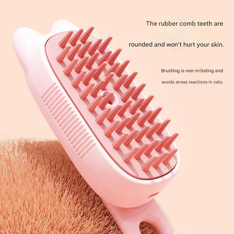 Pink Pet Spray Grooming Brush - 3-in-1 Steam Dematting Comb with Nano Mist for Cats & Dogs - Anti-Flying Hair & Massage