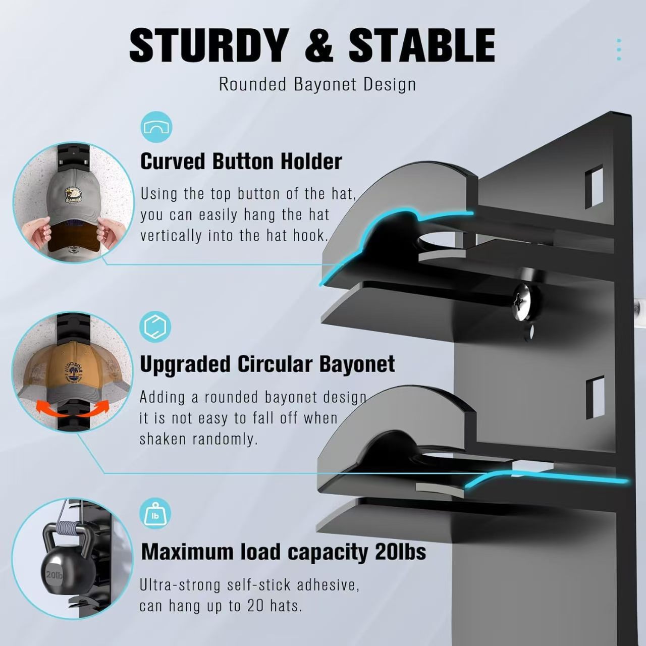 White Hat Organizer for Baseball Caps - Multi-Layer Wall Mounted Cap Rack for Space-Saving Storage