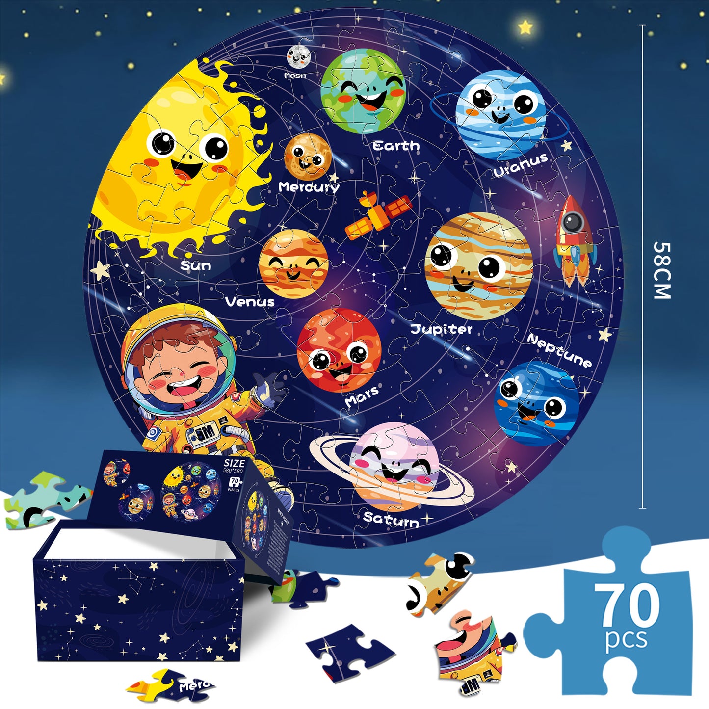 Space luminous jigsaw puzzle Round Cardboard 70-Piece Jigsaw Puzzle - Educational Kids Puzzle Toy, Fun & Engaging