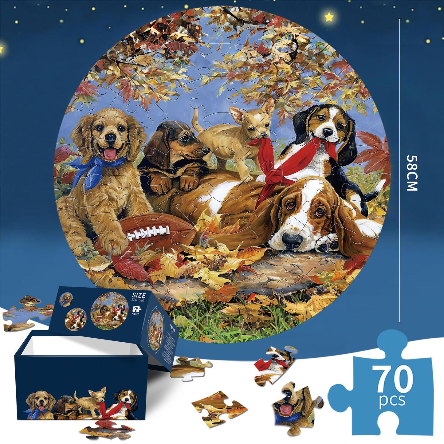 Dog Jigsaw puzzle Round Cardboard 70-Piece Jigsaw Puzzle - Educational Kids Puzzle Toy, Fun & Engaging