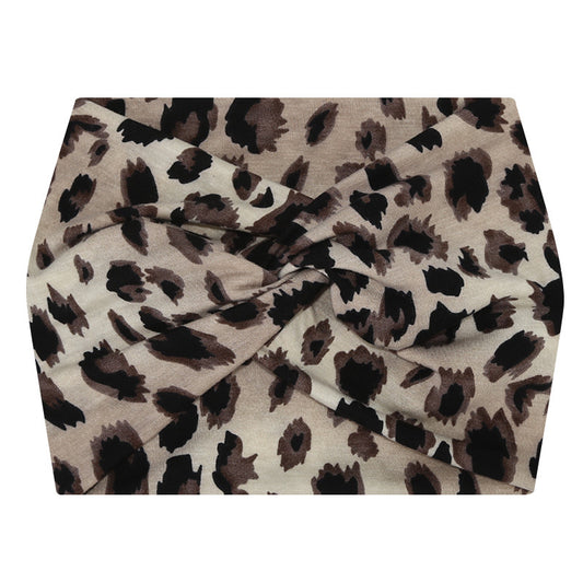 5-PCS Grey leopard print Women's Extra Wide Turban Headband - Elastic Yoga & Sports Hair Wrap