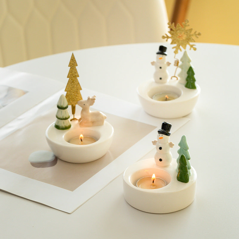 Snowman Star Style Elegant Ceramic Festive Tealight Candle Holder - Seasonal Home Decor Accent