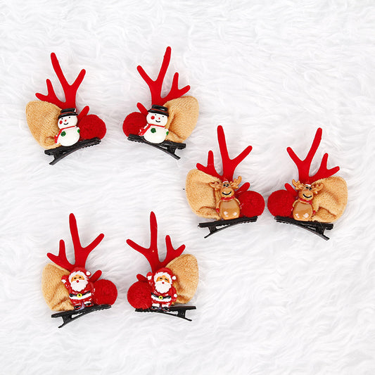 The old man, the snowman, the deer Festive Christmas Hair Clips for Girls & Women - Fabric & Metal Design