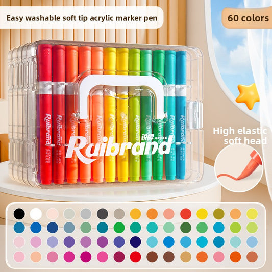 60 Colors Ruibrand Kids Washable Acrylic Markers Set - Non-Toxic, Blendable Art Pens for Students & Artists