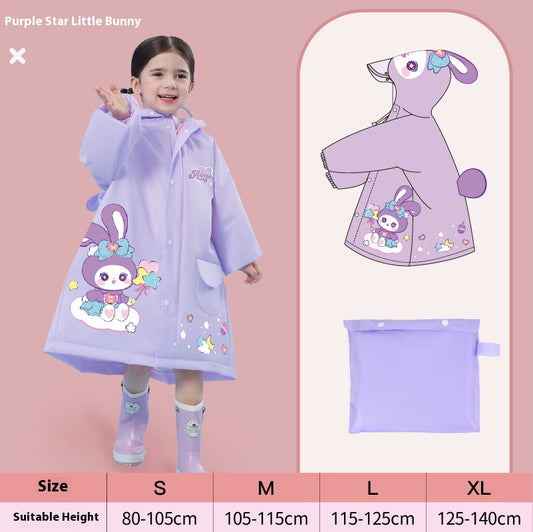 Purple rabbit  Kids Waterproof Raincoat with Expandable Backpack Slot Hooded Rain Jacket for Boys & Girls School & Outdoor(size:L)