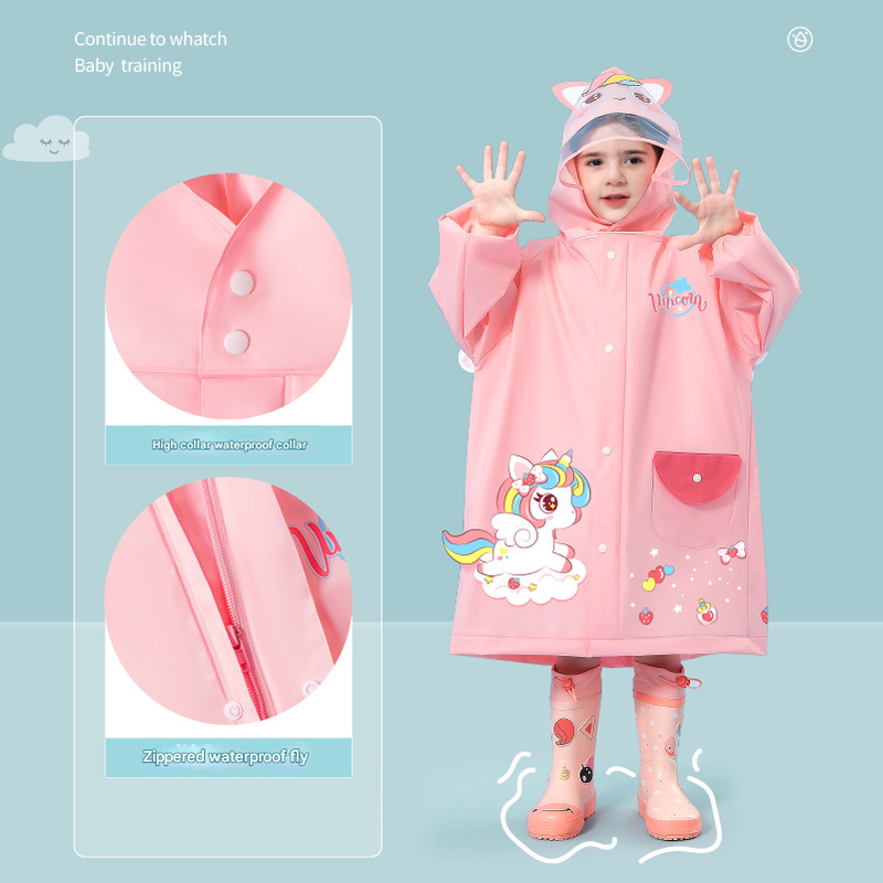 Pink unicorn  Kids Waterproof Raincoat with Expandable Backpack Slot Hooded Rain Jacket for Boys & Girls School & Outdoor(size:S)