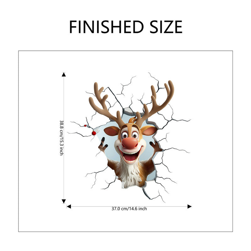 10 PCS Creative 3D Reindeer Peeking Through Wall Christmas PVC Wall Decal for Australian Homes