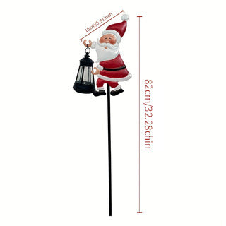 Warm white light Solar Powered Christmas Garden Stake - Metal Santa Claus with Glowing Lantern - Warm White LED Outdoor Decoration - 82cm Height