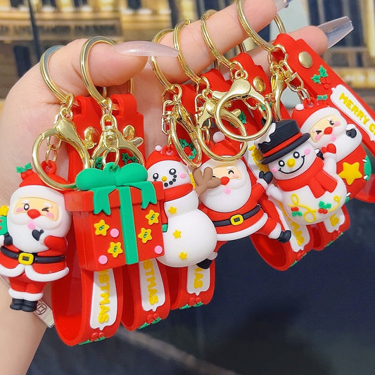 6PCS Christmas Silicone Keychain Cute Santa Snowman Bag Charm Festive Keyring for Kris Kringle Gifts