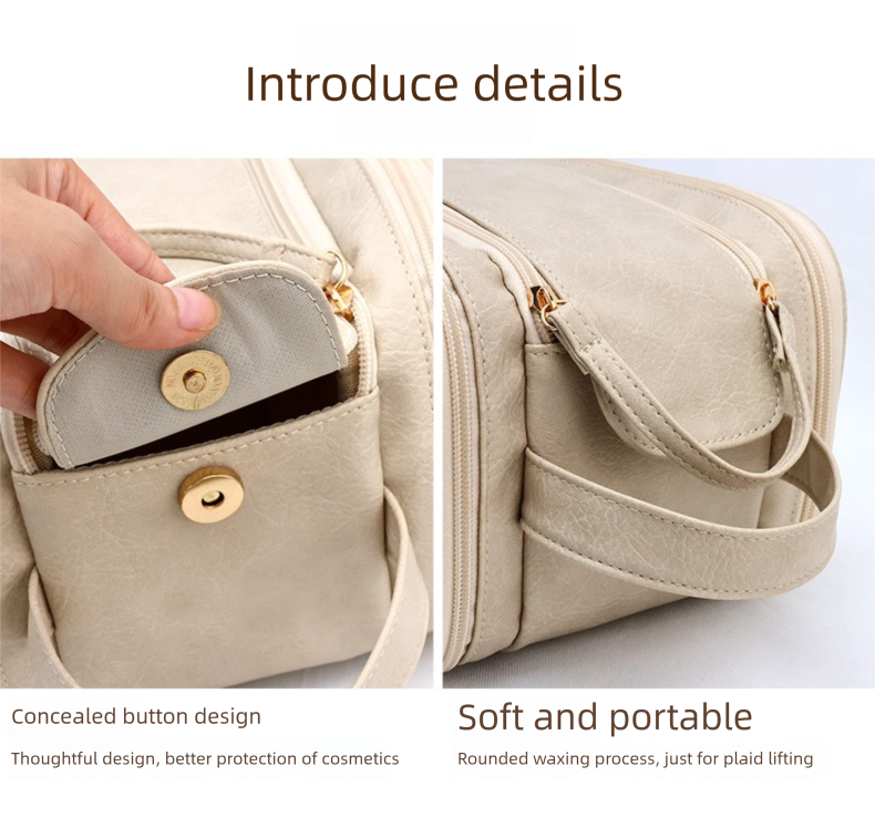 Luxury Camel Colour Large Capacity Makeup Bag – 3-Layer Double Zipper Travel Toiletry Organizer with Waterproof TPU Brush Holders