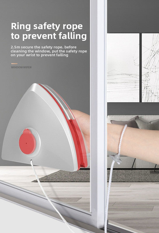 Magnetic Double Sided Window Cleaner with Water Tank 8-15mm Single Glazing Glass Wiper Tool High Rise Safety Rope