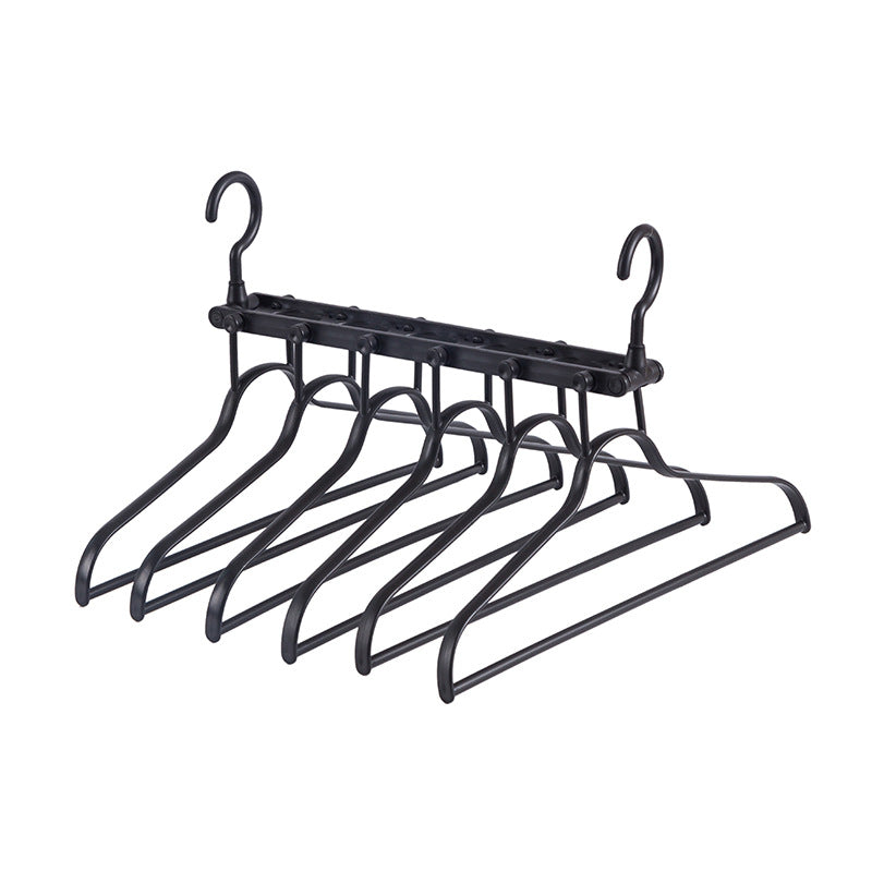 2-SET Space-Saving 6-in-1 Foldable Hanger Set Multi-Functional Closet Organizer Clothes Drying Rack with Pant Clips (Black & Black Clip Upgrade Edition) Ideal for Homes and Dorm Rooms