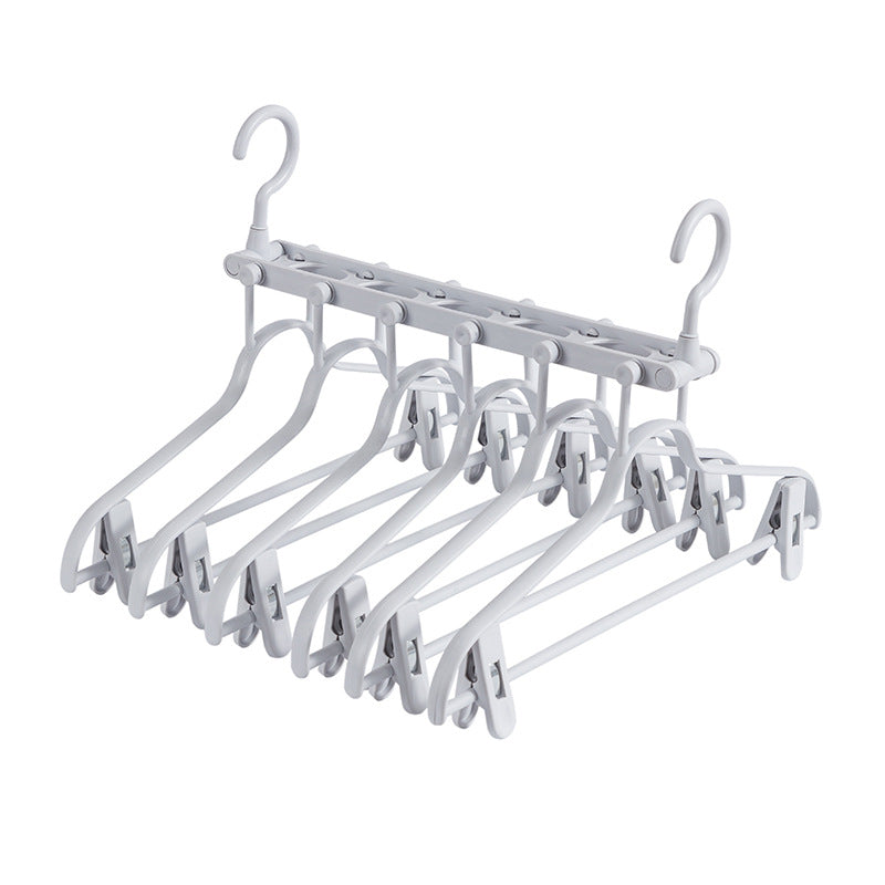 2-SET Space-Saving 6-in-1 Foldable Hanger Set Multi-Functional Closet Organizer Clothes Drying Rack with Pant Clips (Gray & Gray Clip Upgrade Edition) Ideal for Homes and Dorm Rooms