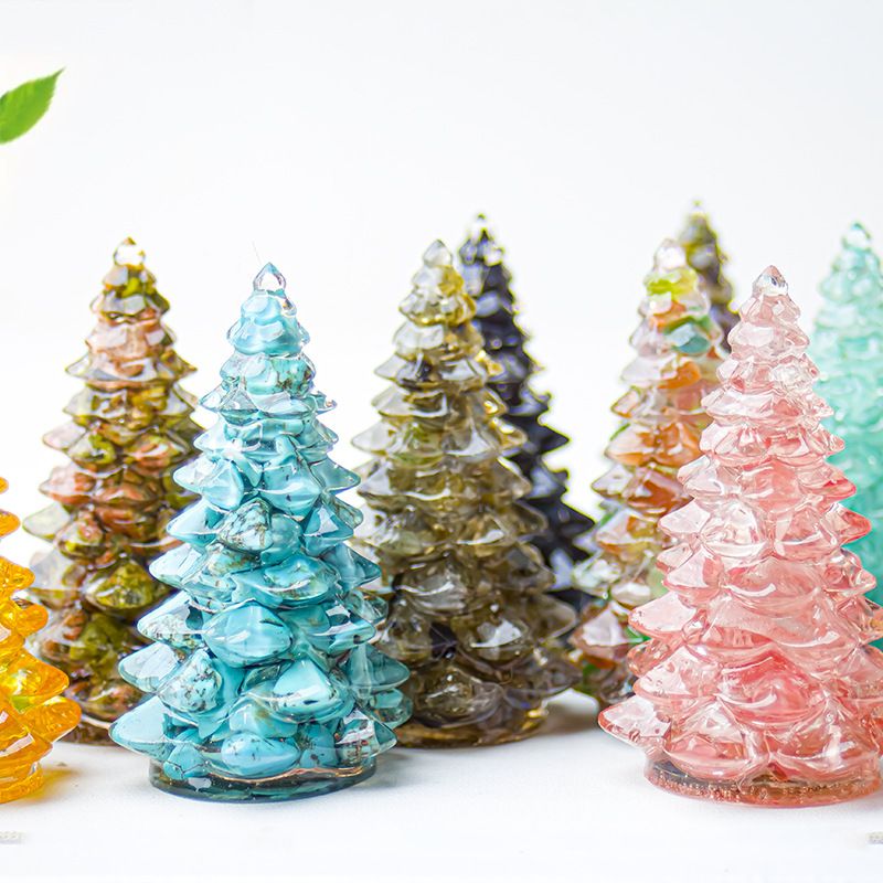 Turquoise Resin Crystal Christmas Tree Ornament - 55 x 87mm Large Size Decorative Gemstone Style Tabletop Tree for Festive Home Decor Gift Giving