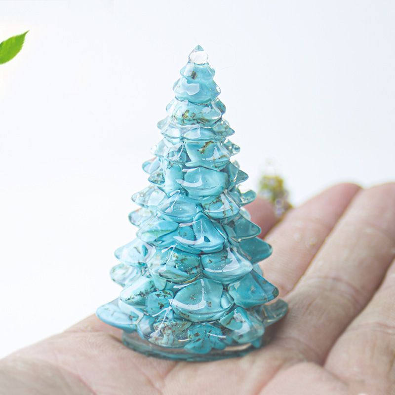 Turquoise Resin Crystal Christmas Tree Ornament - 55 x 87mm Large Size Decorative Gemstone Style Tabletop Tree for Festive Home Decor Gift Giving