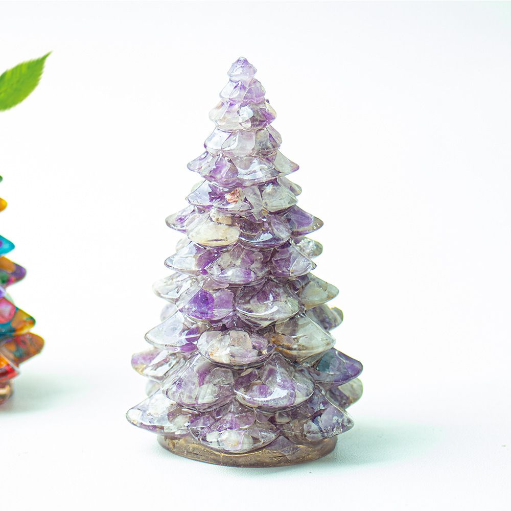 Dreamy Purple Resin Crystal Christmas Tree Ornament - 55 x 87mm Large Size Decorative Gemstone Style Tabletop Tree for Festive Home Decor Gift Giving