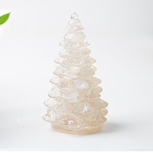 Clear Champagne Resin Crystal Christmas Tree Ornament - 55 x 87mm Large Size Decorative Gemstone Style Tabletop Tree for Festive Home Decor Gift Giving