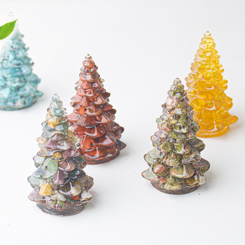 Green Aventurine Resin Crystal Christmas Tree Ornament - 55 x 87mm Large Size Decorative Gemstone Style Tabletop Tree for Festive Home Decor Gift Giving