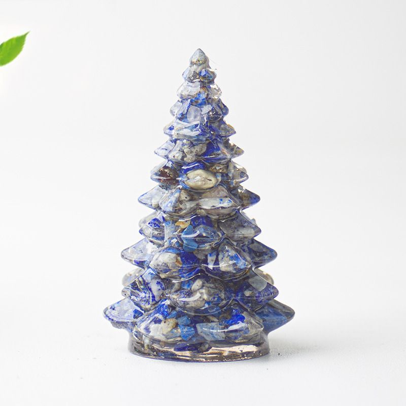 Lapis Lazuli Resin Crystal Christmas Tree Ornament - 55 x 87mm Large Size Decorative Gemstone Style Tabletop Tree for Festive Home Decor Gift Giving