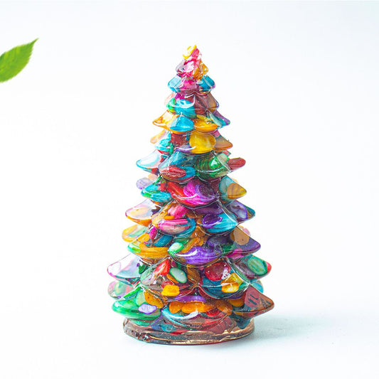 Vibrant Colorful Shell Resin Crystal Christmas Tree Ornament - 55 x 87mm Decorative Mixed Gemstone Style Tabletop Tree for Festive Home Decor Gift Giving