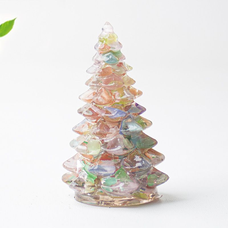 Colourful Cat eye Resin Crystal Christmas Tree Ornament - 55 x 87mm Decorative Mixed Gemstone Style Tabletop Tree for Festive Home Decor Gift Giving