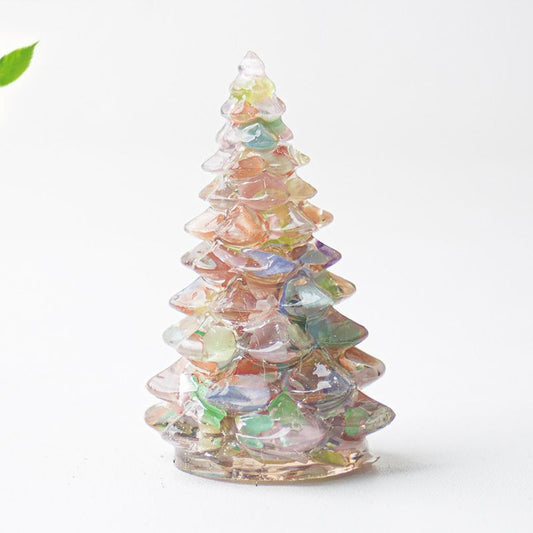 Colourful Cat eye Resin Crystal Christmas Tree Ornament - 55 x 87mm Decorative Mixed Gemstone Style Tabletop Tree for Festive Home Decor Gift Giving