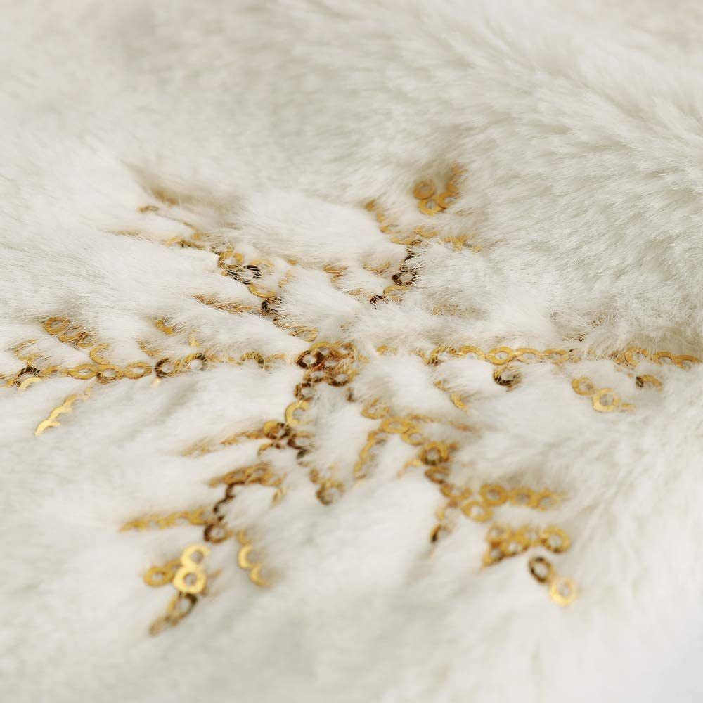 2PCS Large Sequin Plush Christmas Stocking with Gold Embroidered Snowflake Design - 46 x 30 x 18cm Soft White Hanging Gift Bag for Christmas Tree, Fireplace and Holiday Decor