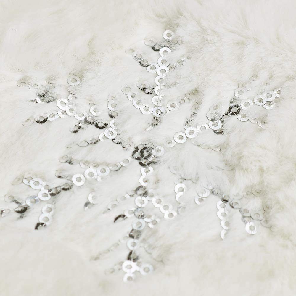 2PCS Large Sequin Plush Christmas Stocking with Silver Embroidered Snowflake Design - 46 x 30 x 18cm Soft White Hanging Gift Bag for Christmas Tree, Fireplace and Holiday Decor