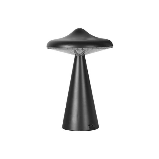 Black Retro Mushroom Touch Control Table Lamp - TypeC Rechargeable UFO Style LED Bedside Light with Stepless Dimming & 3 Colour Temperatures for Bedroom and Desk