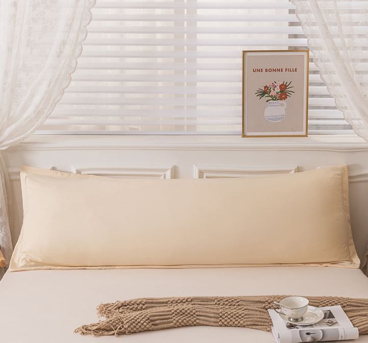 48 x 180cm Yellow Washed Cotton Linen Long Pillowcase - Extra Long Soft Breathable Pillow Cover, Machine Washable for Double and Couple Pillows