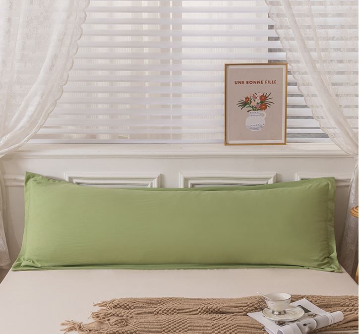 48 x 150cm Green Washed Cotton Linen Long Pillowcase - Extra Long Soft Breathable Pillow Cover, Machine Washable for Double and Couple Pillows