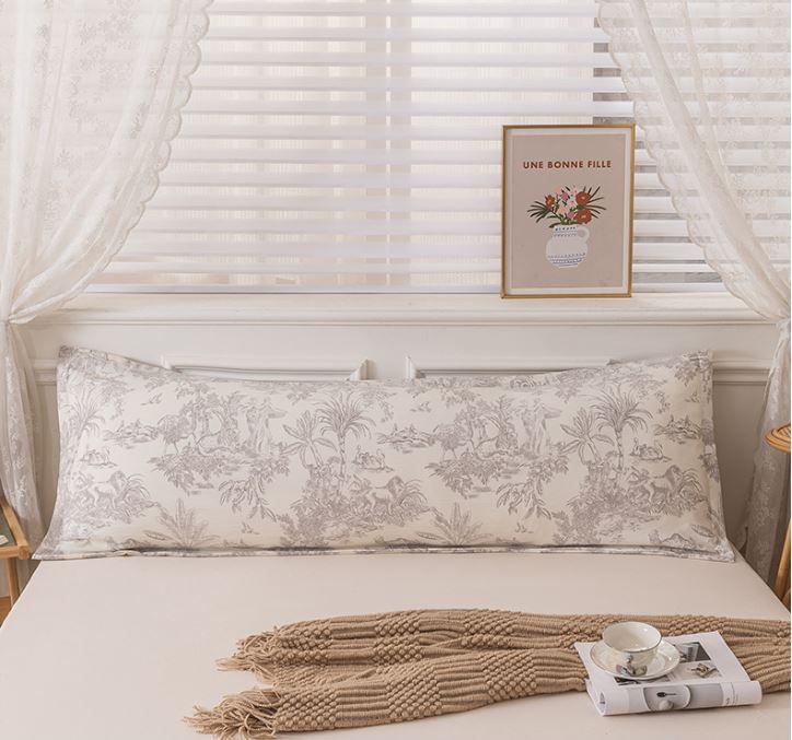 48 x 180cm White Striped Washed Cotton Linen Long Pillowcase - Extra Long Soft Breathable Pillow Cover, Machine Washable for Double and Couple Pillows