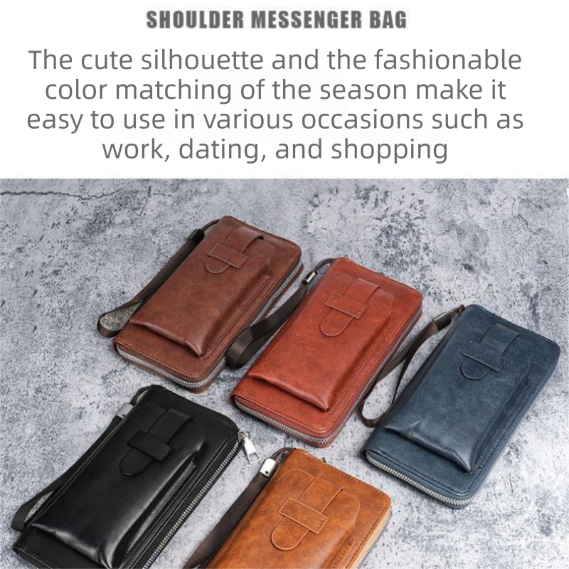 Brown Retro Leather 2-in-1 Men's Wallet & Phone  storage pouch - Multi-Card Zipper Clutch with Front Pocket - Vintage Business Pocket for Phone & Cards