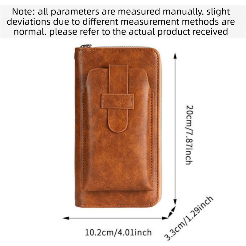Brown Retro Leather 2-in-1 Men's Wallet & Phone  storage pouch - Multi-Card Zipper Clutch with Front Pocket - Vintage Business Pocket for Phone & Cards